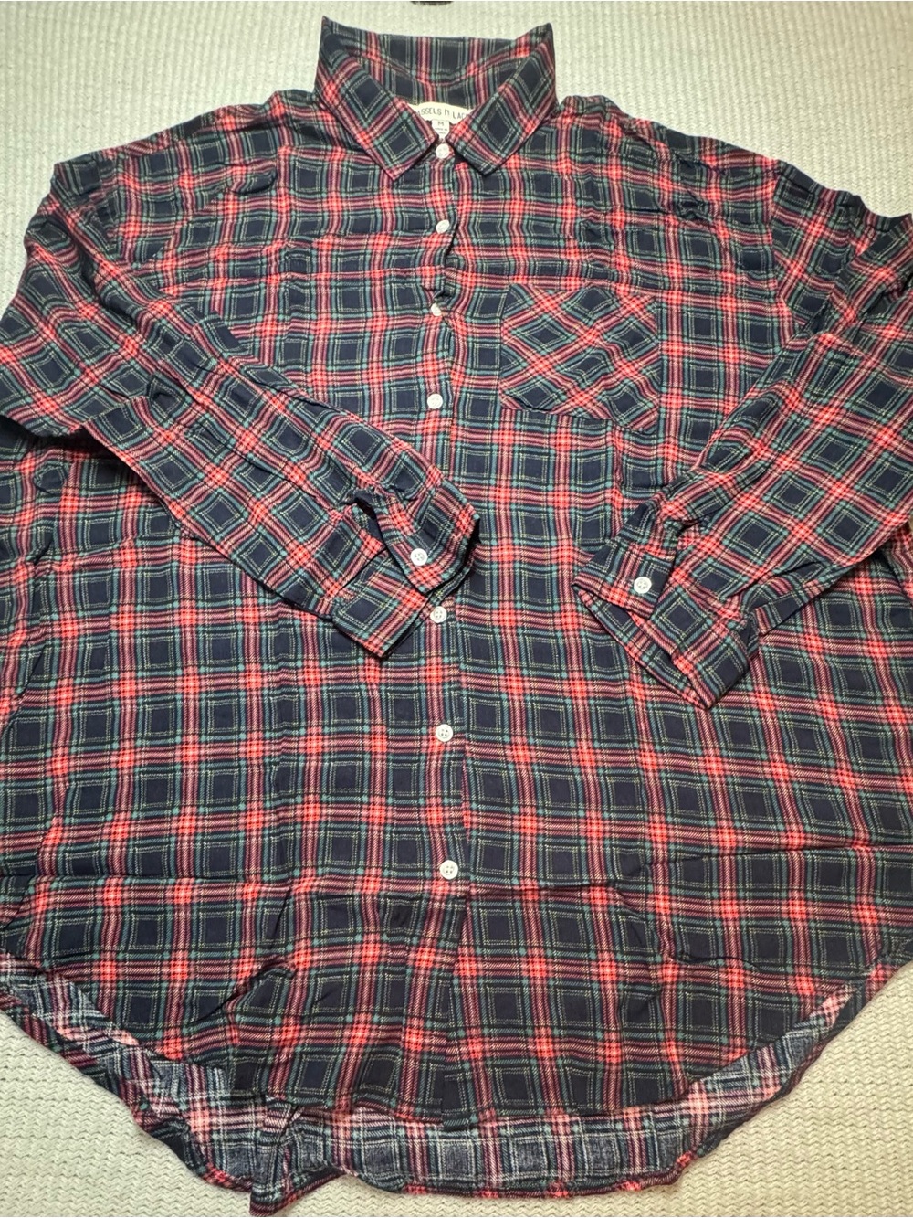 Tassels N Lace Women’s Plaid Button-Down Shirt - Navy & Red